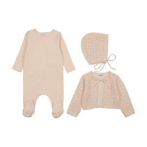 Baby Girl Footie + Cardigan Set | Intricate Knit | Champagne Pink | Bee and Dee | SS26