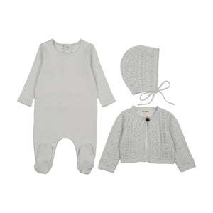 Baby Boy Layette Set | Intricate Knit | Dusty Blue | Bee and Dee | SS26