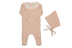 Baby Girl Layette Set | Knit Embroidered Dot Accent | Blush Pink | Bee and Dee
