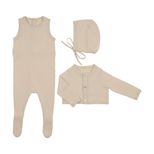 Baby Boy Jumpsuit + Cardigan | Knit | Stone | Peluche | SS26