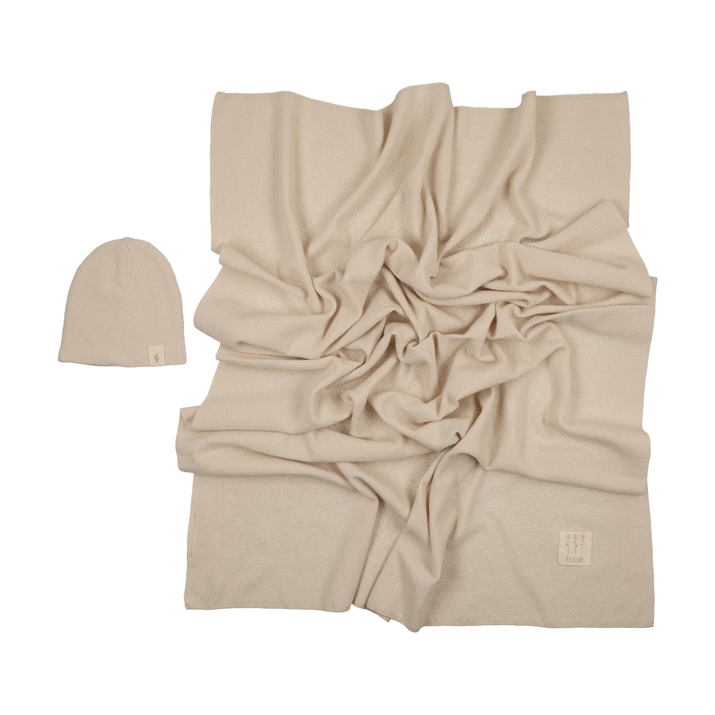 Knit Swaddle + Beanie Set | Stone | Peluche | SS26