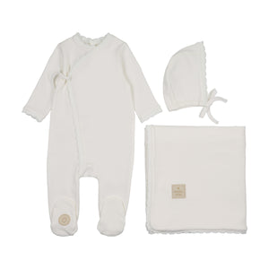 Baby Neutral Layette Set | Knit Trim Wrap | Ivory | Mon Tresor | AW25