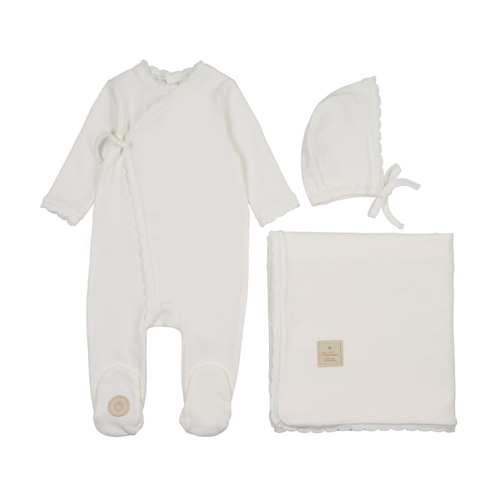 Baby Neutral Layette Set | Knit Trim Wrap | Ivory | Mon Tresor | AW25