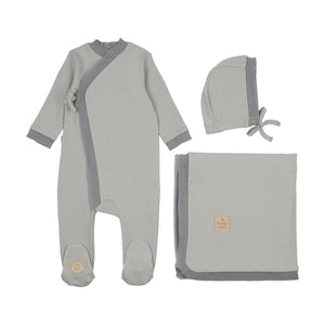 Baby Boy Layette Set | Knit Trim Wrap | Pale Blue | Mon Tresor | AW25