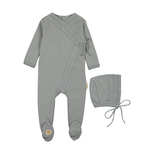 Baby Boy Footie + Hat | Knit Twist | Pearl Blue | Mon Tresor | SS25