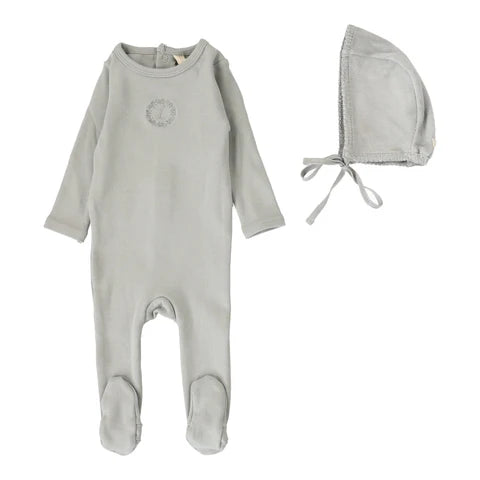 Baby Boy Footie Set | Velour Cardi | Dusty Blue | Lil Legs | Aw25