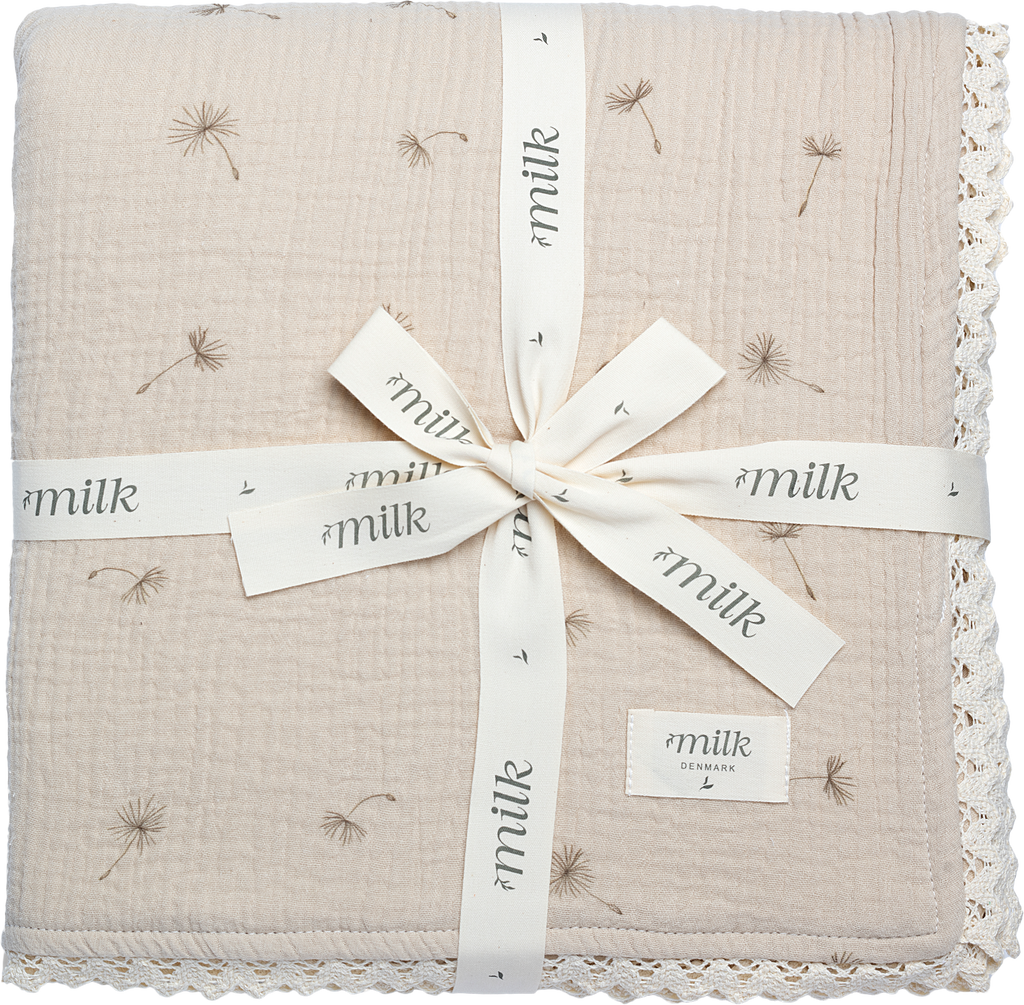 Muslin Blanket | Lace Edge Wildflower Taupe | SS26 | Milk Denmark