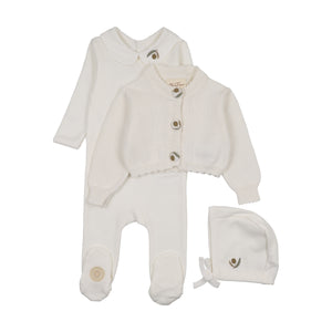 Baby Boy Footie + Cardigan Set | Layered Keepsake | Ivory & Green | Mon Tresor | AW26