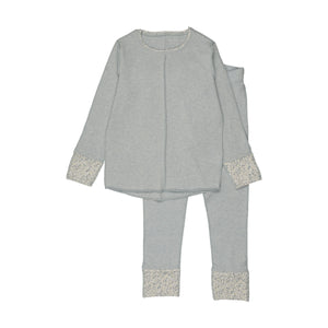 Baby Boy 2 Piece Outfit | Lemon Print Cuffs Loungewear | Heathered Blue | Bee and Dee | SS26
