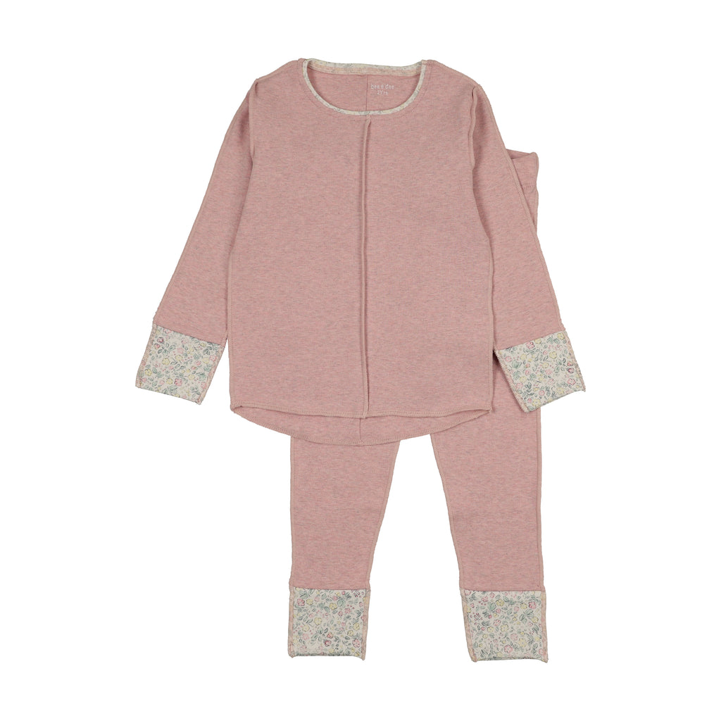 Baby Girl 2 Piece Outfit | Lemon Print Cuffs Loungewear | Heathered Pink | Bee and Dee | SS26