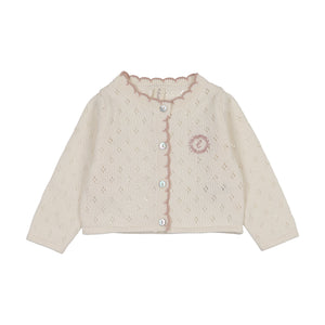 Baby Girl Cardigan + Bonnet | Diamond Pointelle | Cream/Pink | Lil Legs | AW26