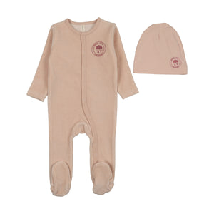 Baby Girl Footie + Hat | Velour Snap Down | Pale Pink | Lil Legs | AW26