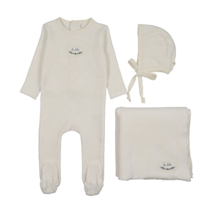 Baby Boy Layette Set | Velour Patch | Cream/Blue | Lil Legs | AW26