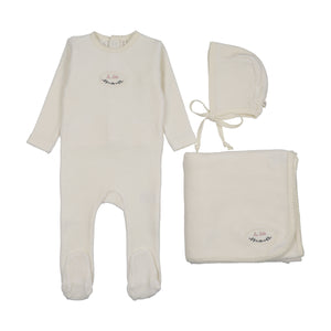 Baby Girl Layette Set | Velour Patch | Cream/Pink | Lil Legs | AW26