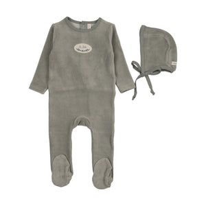 Baby Boy Footie + Hat | Velour Patch | Light Blue | Lil Legs | AW26
