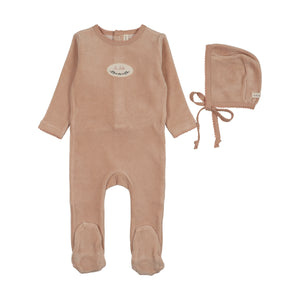 Baby Girl Footie + Hat | Velour Patch | Dusty Pink | Lil Legs | AW26