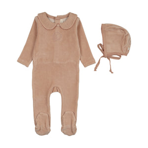 Baby Girl Footie + Hat | Velour Crest Emblem | Dusty/Pink | Lil Legs | AW26