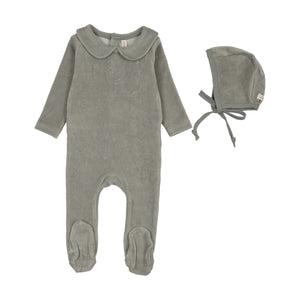 Baby Boy Footie + Hat | Velour Crest Emblem | Light Blue | Lil Legs | AW26
