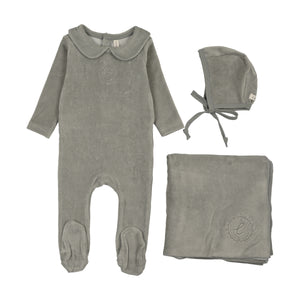 Baby Boy Layette Set | Velour Crest Emblem | Light Blue | Lil Legs | AW26