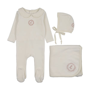 Baby Girl Layette Set | Velour Crest Emblem | Cream/Pink | Lil Legs | AW26