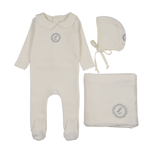 Baby Boy Layette Set | Velour Crest Emblem | Cream/Blue | Lil Legs | AW26