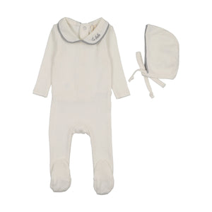 Baby Boy Footie + Hat | Le Bebe Pointelle | Cream/Blue | Lil Legs | AW26