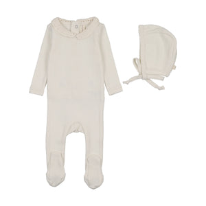 Baby Boy Footie + Hat | Crochet Collar | Cream/Blue | Lil Legs | AW26