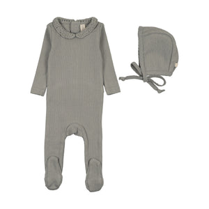 Baby Boy Footie + Hat | Crochet Collar | Light Blue | Lil Legs | AW26