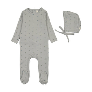 Baby Boy Footie + Hat | Bitsy Floral | Cream/Blue | Lil Legs | AW26