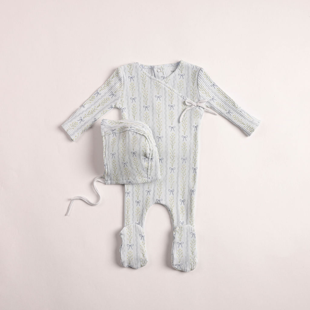 Baby Boy Footie + Hat | Linear Floral Wrap | Illusion Blue | Bee and Dee | AW26
