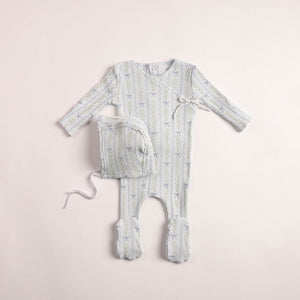 Baby Boy Footie + Hat | Linear Floral Wrap | Illusion Blue | Bee and Dee | AW26