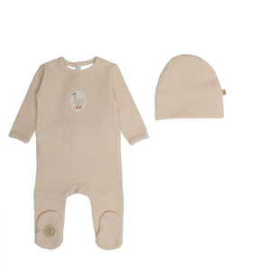 Baby Girl Footie + Hat | Little Duckling | Ivory & Pink | Mon Tresor | AW26