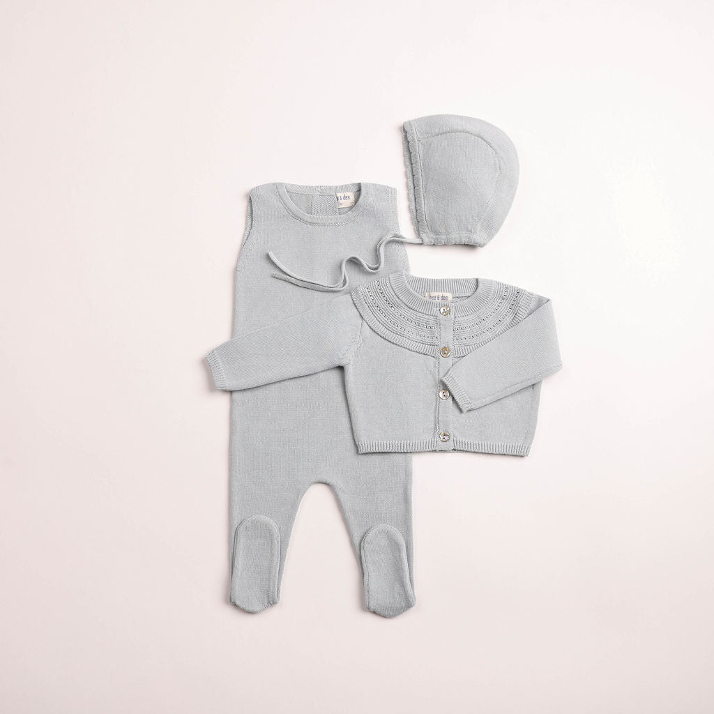 Baby Boy Footie + Cardigan Set | Little Loom | Baby Blue | Bee and Dee | AW26