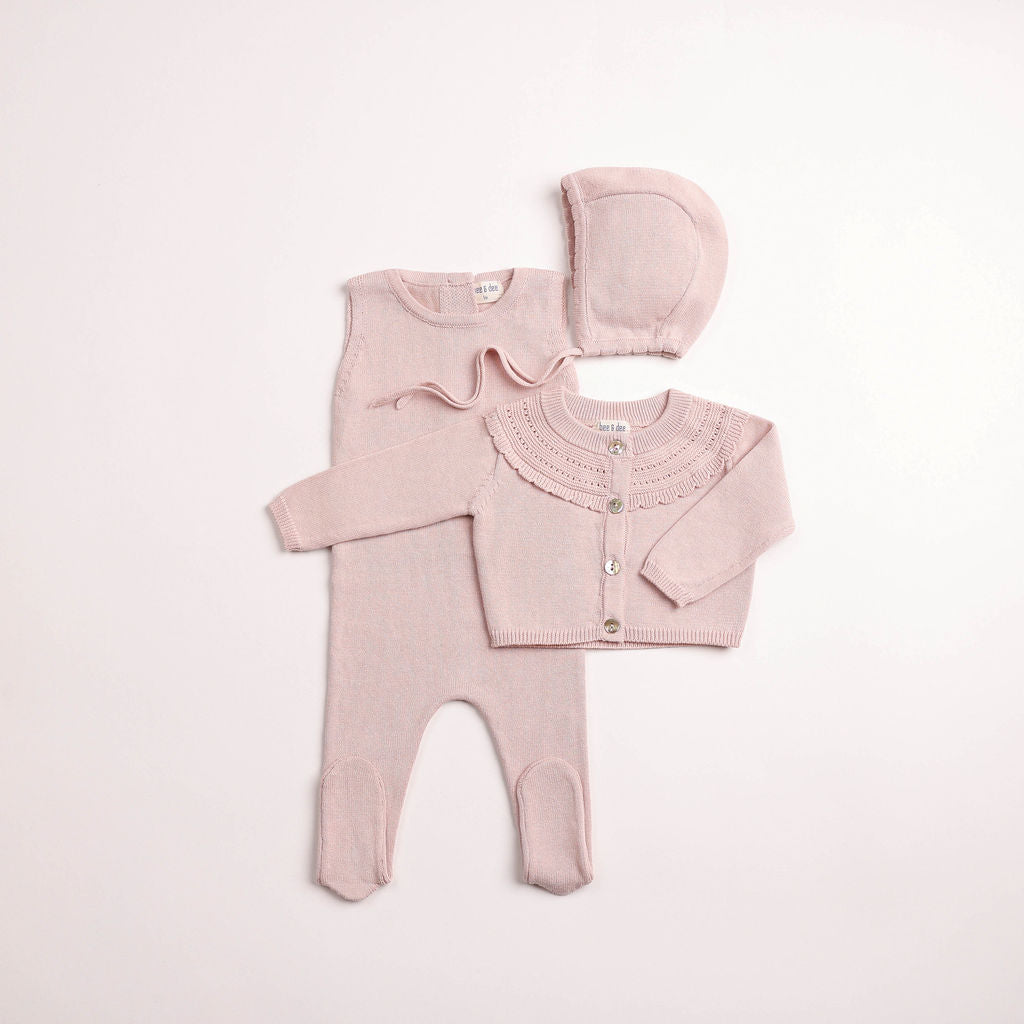 Baby Girl Footie + Cardigan Set | Little Loom | Caramel | Bee and Dee | AW26
