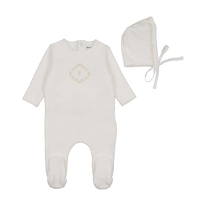 Baby Boy Footie + Hat | Lovely Loops Velour | Chalk White Boys | Bee and Dee | AW25