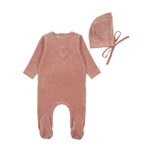 Baby Girl Footie + Hat | Lovely Loops Velour | Rose | Bee and Dee | AW25