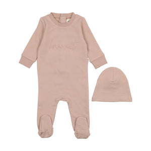 Baby Girl Footie + Hat | Sweatshirt Logo | Pale Pink | Mema