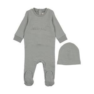 Baby Boy Footie + Hat | Sweatshirt Logo | Powder Blue | Mema