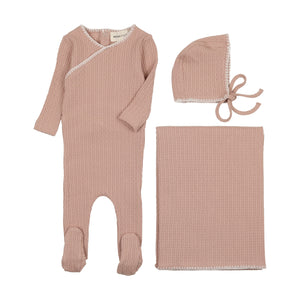 Baby Girl Layette Set | Textured Embroidery Edge | Pale Pink/Cream | Mema