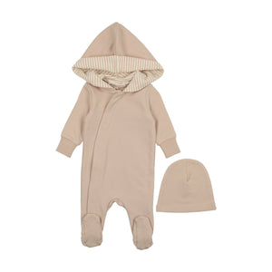 Baby Boy Footie + Hat | Hooded | Taupe | Mema