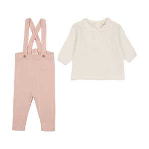 Baby Girl Overall Set | Gauze Collared | Rose | Mema Knits | SS25