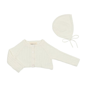 Baby Neutral Cardigan + Hat | Crop Pointelle | Winter White | Mema