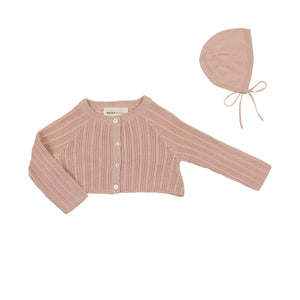 Baby Girl Cardigan + Hat | Crop Pointelle | Pink Tint | Mema
