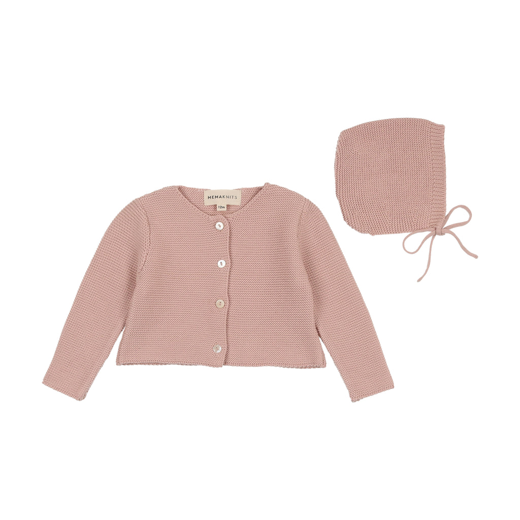 Baby Girl Cardigan + Hat | Knit | Rose | Mema Knits | SS25
