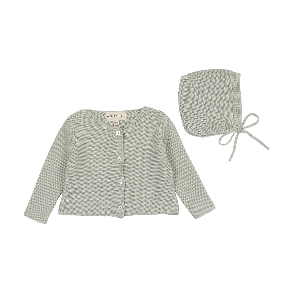 Baby Boy Cardigan + Hat | Knit | Mint Green | Mema Knits | SS25