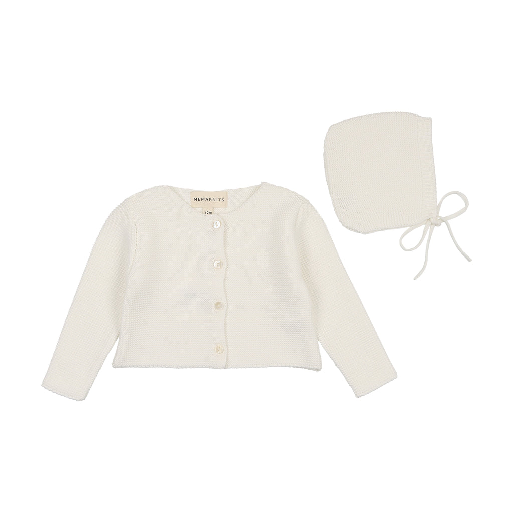 Baby Neutral Cardigan + Hat | Knit | Winter White | Mema Knits | SS25
