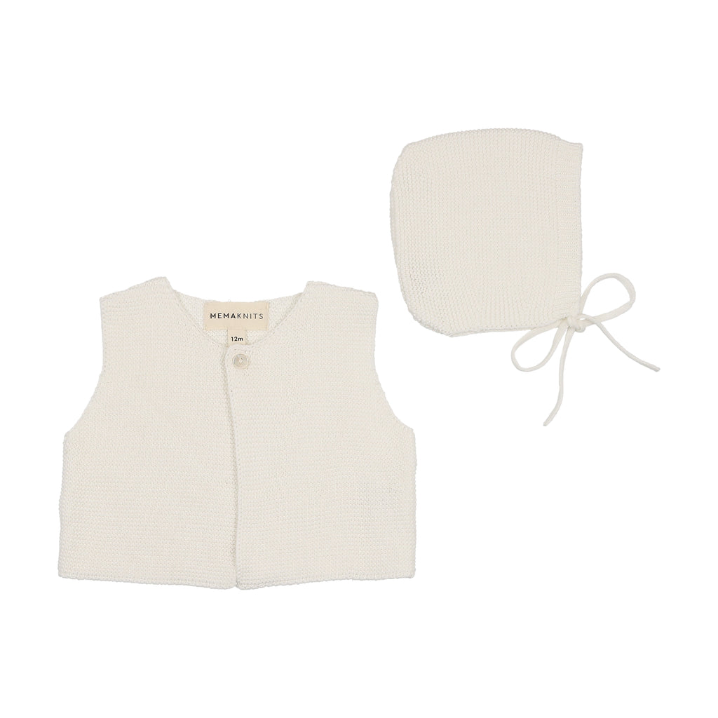 Baby Neutral Vest + Hat | Cropped Knit | Winter White | Mema Knits | SS25