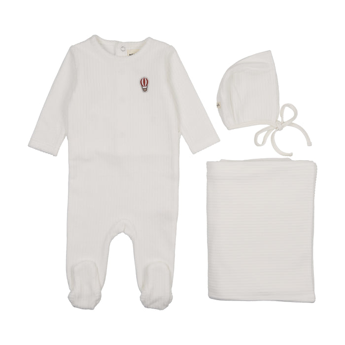 Baby Boy Layette Set | Ribbed Velour Embroidered | Winter White / Red Balloon | Mema Knits | AW25