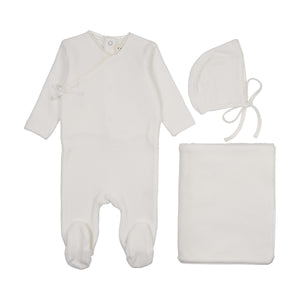 Baby Neutral Layette Set | Velour Mock Wrap | Winter White | Mema Knits | AW25