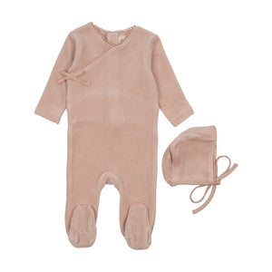 Baby Girl Footie + Hat | Velour Mock Wrap | Pale Pink | Mema Knits | AW25